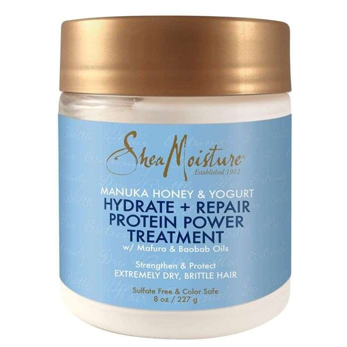 shea-moisture-shea-moisture-manuka-honey-yogurt-hydrate-repair-protein-power-treatment-227-g-shampoings.jpg SHEA MOISTURE Manuka Honey & Yogurt, Hydrate + Repair Protein Power Treatment 227 g – Image 1