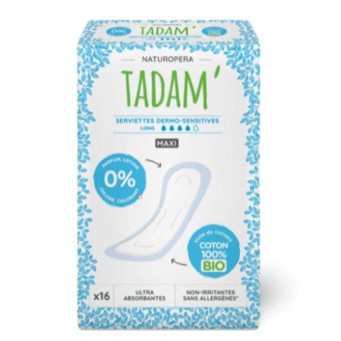 tadam-tadam-serviettes-dermo-sensitives-long-maxi-16-protections-hygieniques-et-toilette-intime.jpg TADAM SERVIETTES DERMO-SENSITIVES LONG MAXI *16 – Image 1